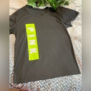 VICTORIA SECRET T-Shirt“PINK” black short sleeves neon green front logo EUC SZ L
